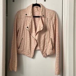 Light pink textured motorcycle style jacket free people